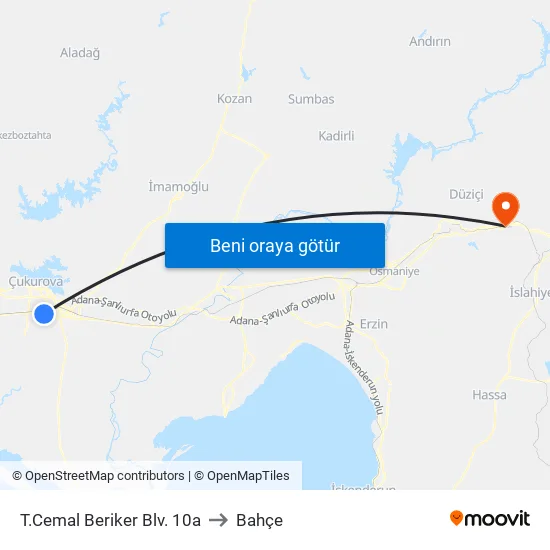 T.Cemal Beriker Blv. 10a to Bahçe map