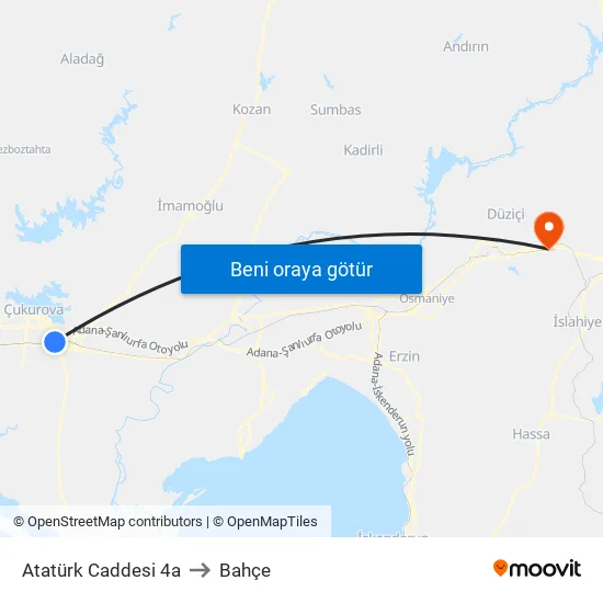 Atatürk Caddesi 4a to Bahçe map