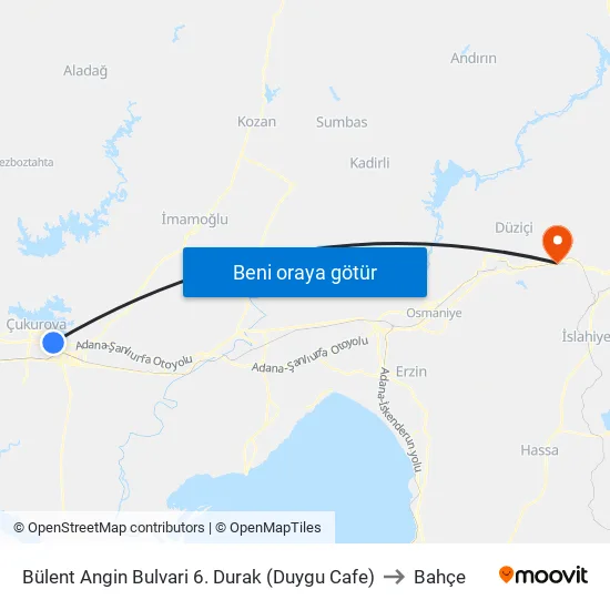 Bülent Angin Bulvari 6. Durak (Duygu Cafe) to Bahçe map