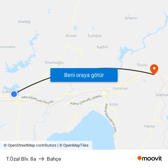 T.Özal Blv. 8a to Bahçe map