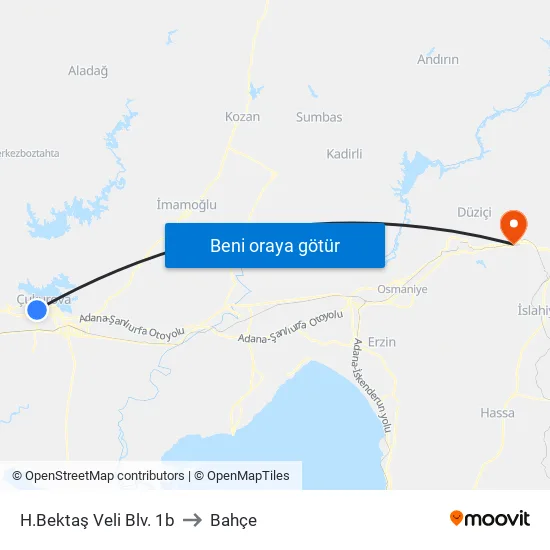 H.Bektaş Veli Blv. 1b to Bahçe map