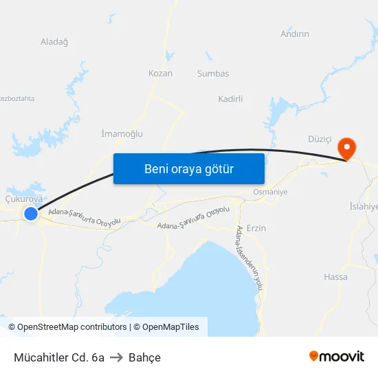 Mücahitler Cd. 6a to Bahçe map