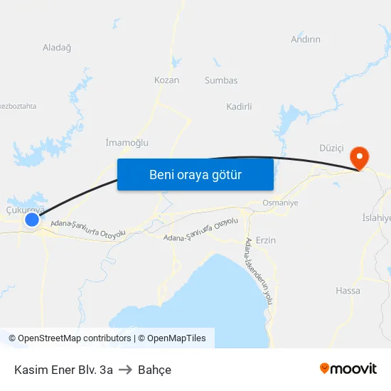 Kasim Ener Blv. 3a to Bahçe map