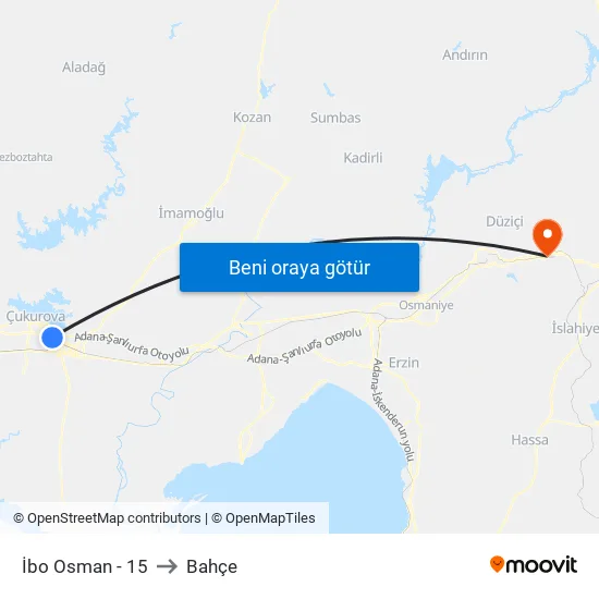 İbo Osman - 15 to Bahçe map