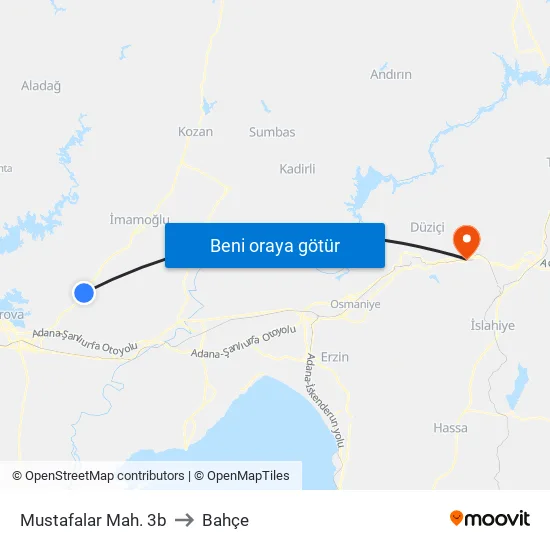Mustafalar Mah. 3b to Bahçe map