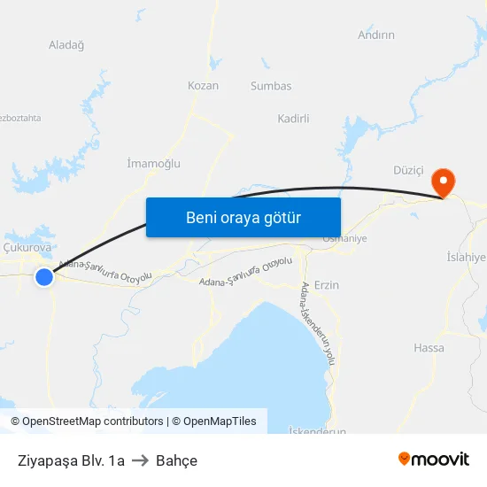 Ziyapaşa Blv. 1a to Bahçe map