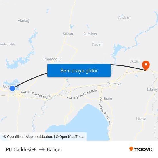 Ptt Caddesi -8 to Bahçe map