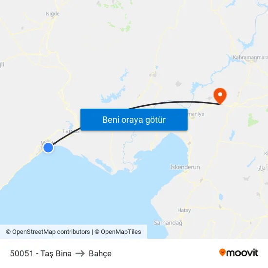 50051 - Taş Bina to Bahçe map