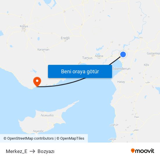 Merkez_E to Bozyazı map