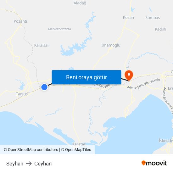 Seyhan to Ceyhan map