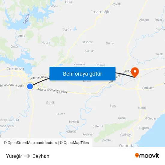 Yüreğir to Ceyhan map