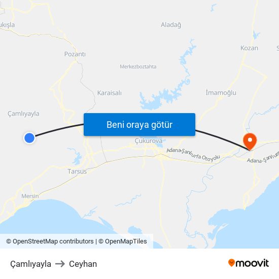 Çamlıyayla to Ceyhan map
