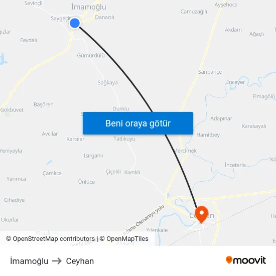 İmamoğlu to Ceyhan map