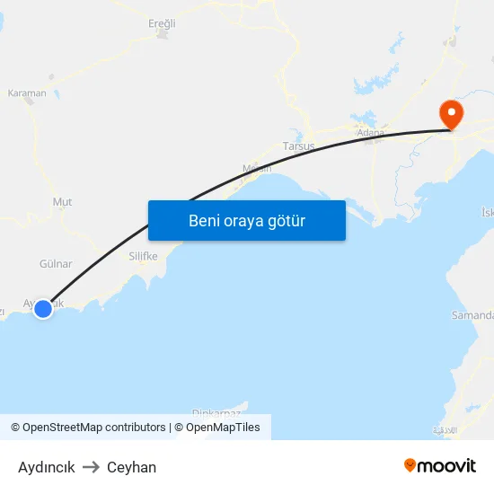 Aydıncık to Ceyhan map