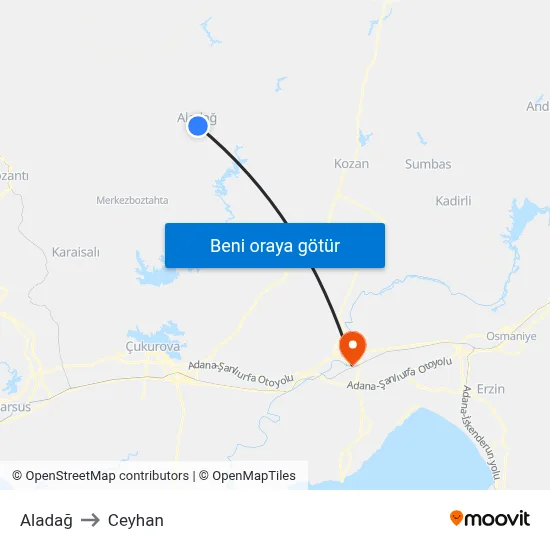 Aladağ to Ceyhan map