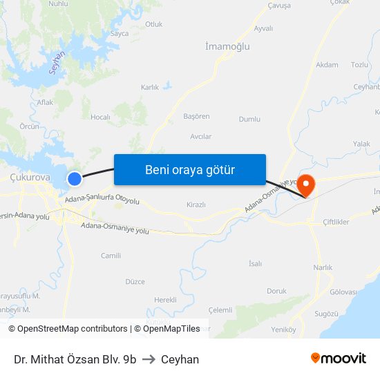 Dr. Mithat Özsan Blv. 9b to Ceyhan map