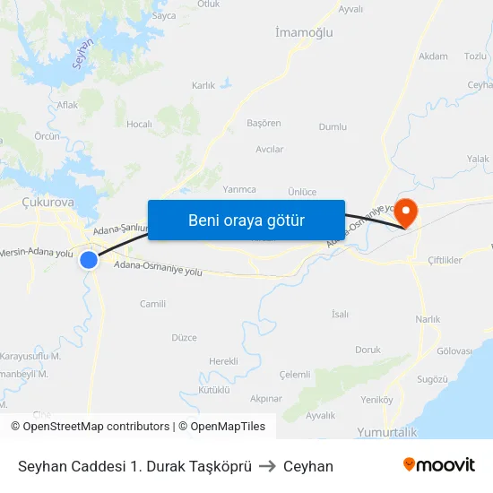 Seyhan Caddesi 1. Durak Taşköprü to Ceyhan map