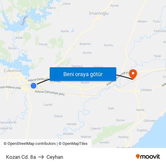 Kozan Cd. 8a to Ceyhan map