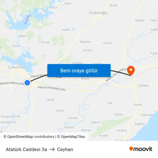 Atatürk Caddesi 3a to Ceyhan map