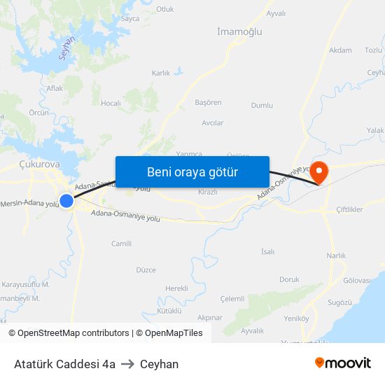 Atatürk Caddesi 4a to Ceyhan map