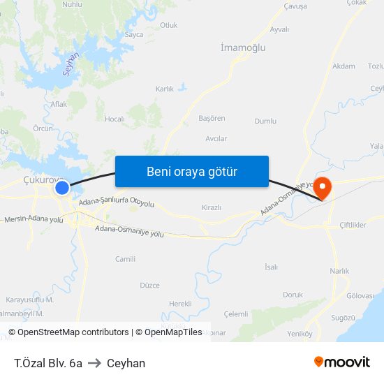 T.Özal Blv. 6a to Ceyhan map