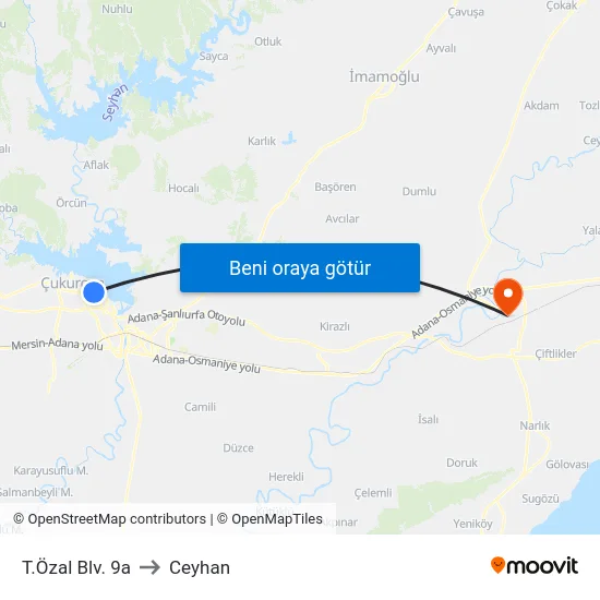 T.Özal Blv. 9a to Ceyhan map