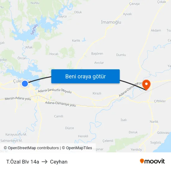 T.Özal Blv 14a to Ceyhan map