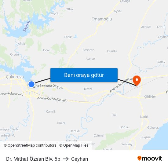 Dr. Mithat Özsan Blv. 5b to Ceyhan map