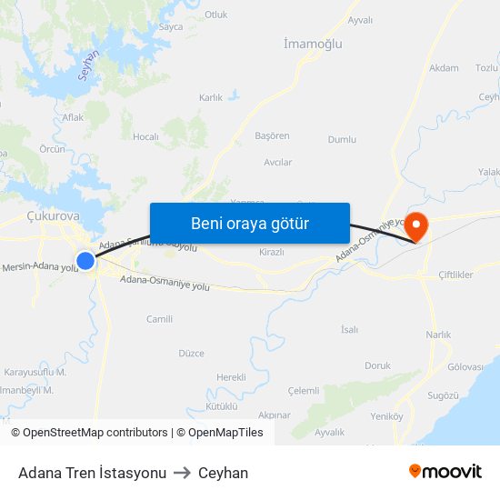 Adana Tren İstasyonu to Ceyhan map