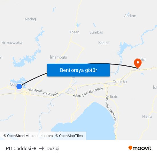 Ptt Caddesi -8 to Düziçi map