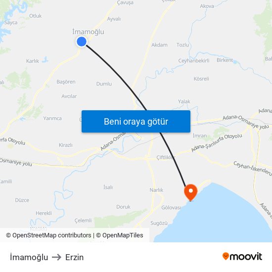 İmamoğlu to Erzin map