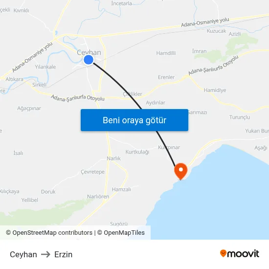 Ceyhan to Erzin map