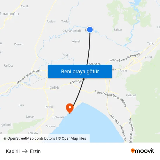 Kadirli to Erzin map