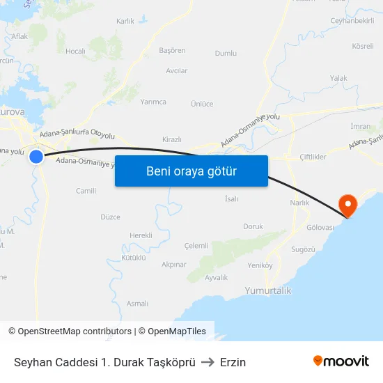 Seyhan Caddesi 1. Durak Taşköprü to Erzin map