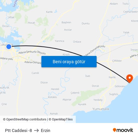 Ptt Caddesi -8 to Erzin map