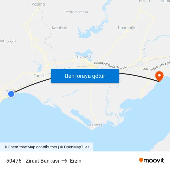 50476 - Ziraat Bankası to Erzin map