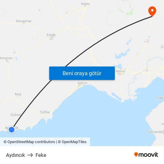 Aydıncık to Feke map