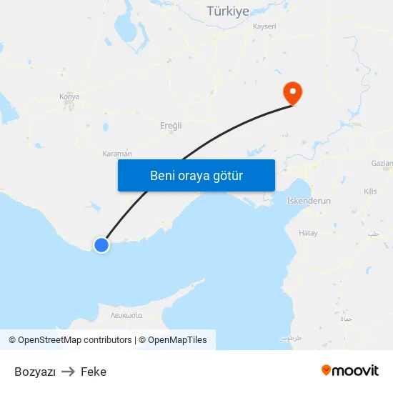 Bozyazı to Feke map