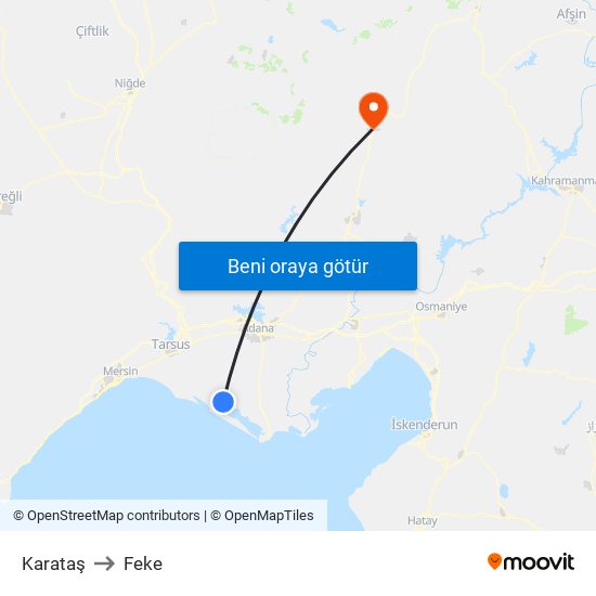 Karataş to Feke map