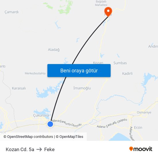 Kozan Cd. 5a to Feke map