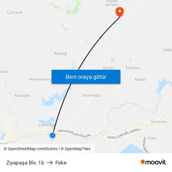 Ziyapaşa Blv. 1b to Feke map