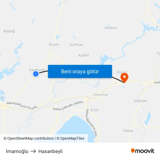 İmamoğlu to Hasanbeyli map