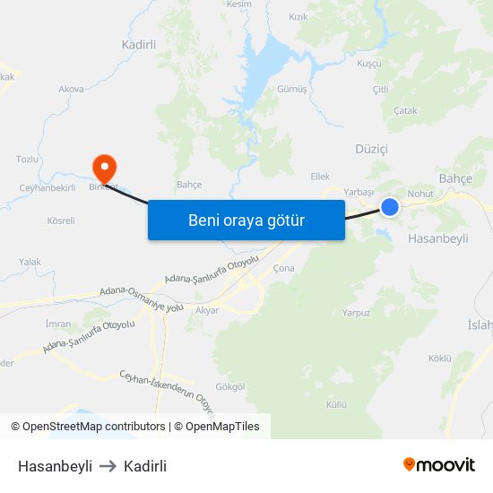 Hasanbeyli to Kadirli map