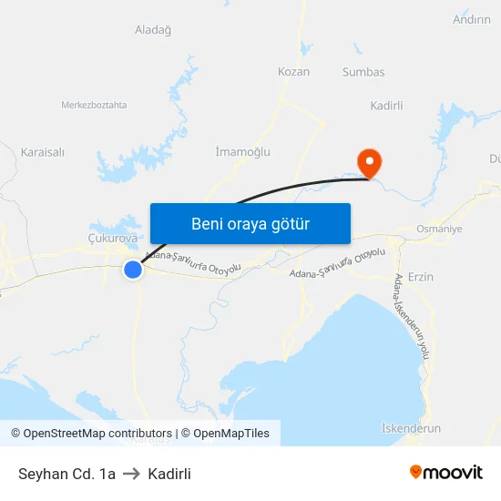 Seyhan Cd. 1a to Kadirli map