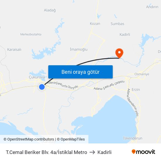 T.Cemal Beriker Blv. 4a/İstiklal Metro to Kadirli map