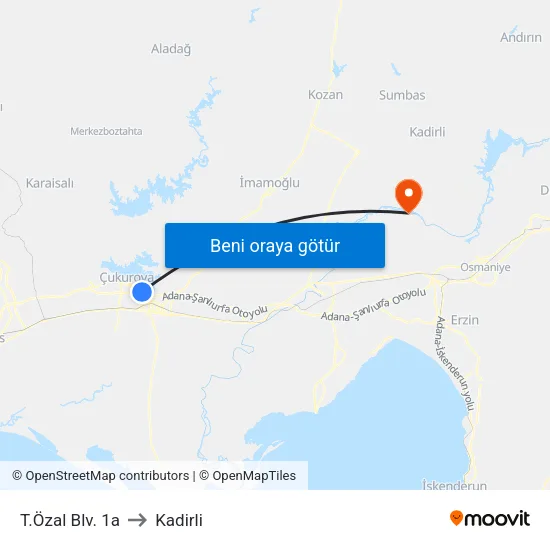 T.Özal Blv. 1a to Kadirli map