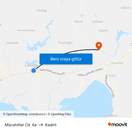 Mücahitler Cd. 6a to Kadirli map