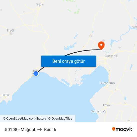 50108 - Muğdat to Kadirli map