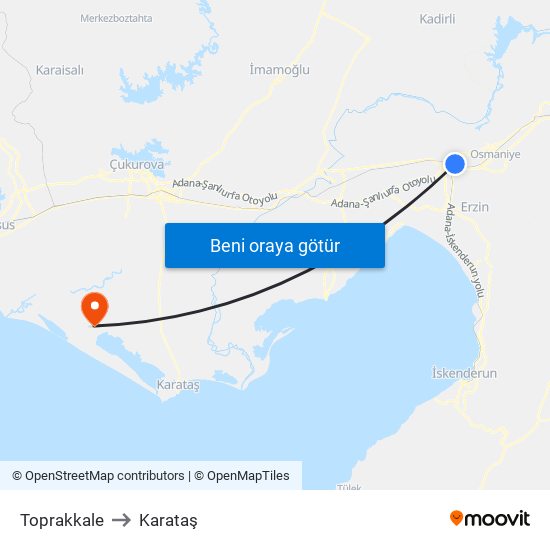 Toprakkale to Karataş map