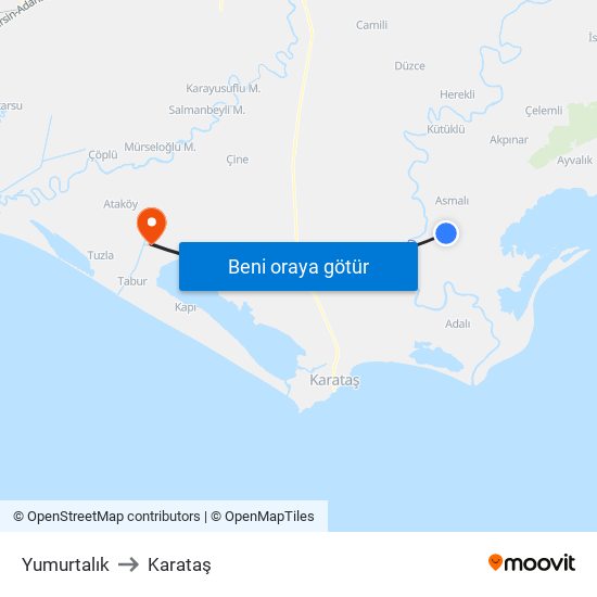 Yumurtalık to Karataş map